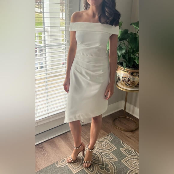 MILLY Ally Cady Asymmetric Hem Off the Shoulder Dress - Picture 2 of 4